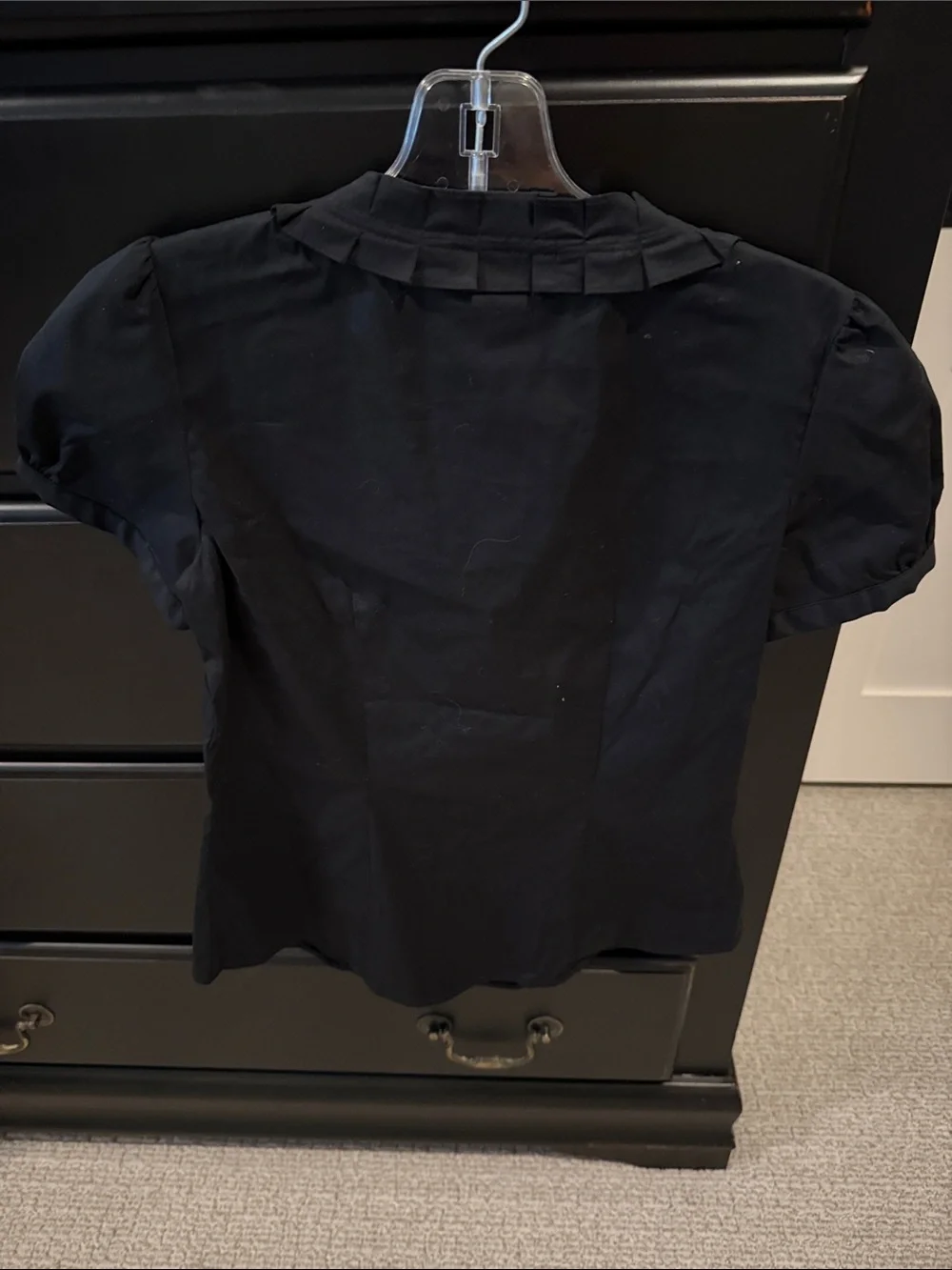 LOFT Black V-Neck Pleated Puff Sleeve Blouse